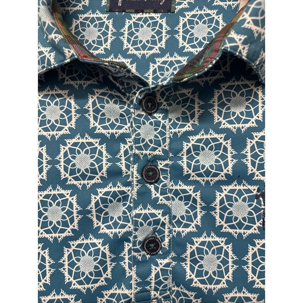 William Murray Performnce Golf Polo Men's‎ S Teal Blue Geometric Short Sleeve